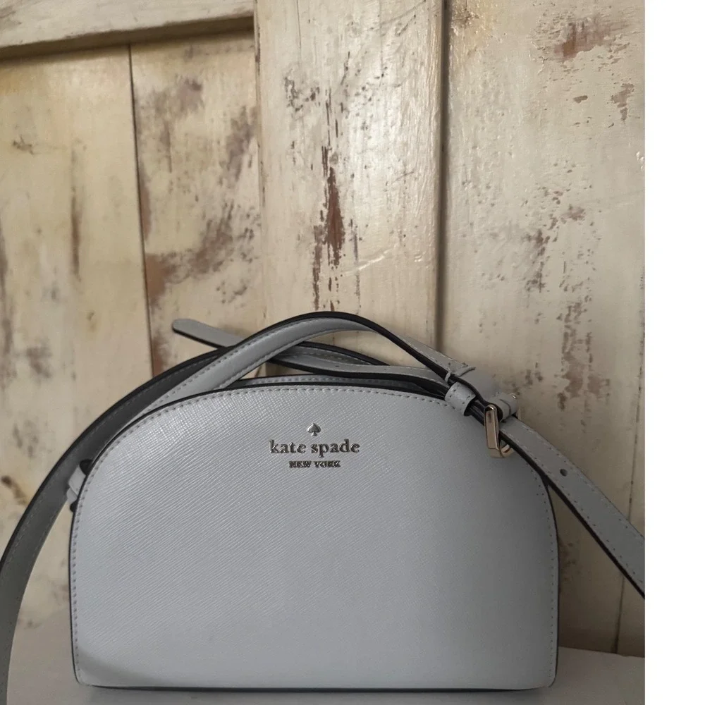 Kate Spade Perry Light Gray Saffiano Leather Dome‎ Crossbody Old Money NWOT